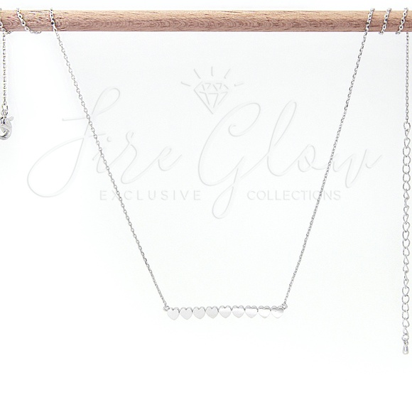 9 Hearts Silver Tone Bar Pendant Necklace - Picture 5 of 6